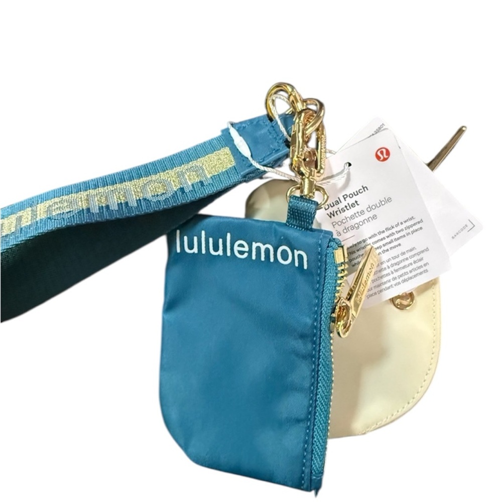 NWT Lululemon Dual Pouch Wristlet *Wordmark Color Warp | Teal/Gold/Bone - Picture 4 of 4